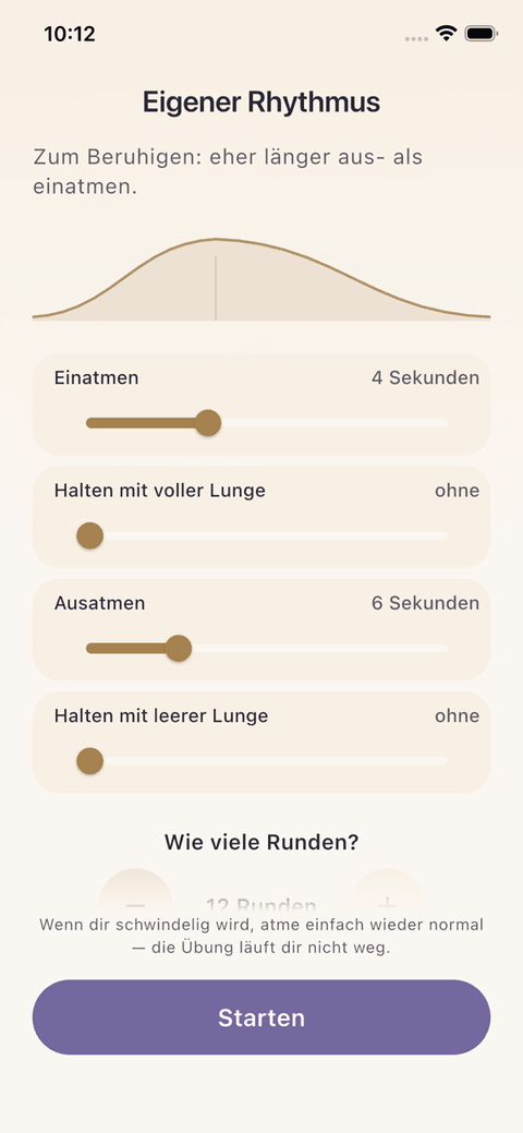 Rhythmus-Editor mit vier Slidern und live mitatmender Welle